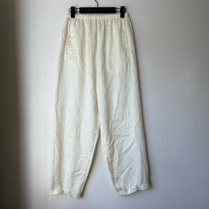 Vintage Beige Floral Satin Jacquard Elastic Waist Pants S